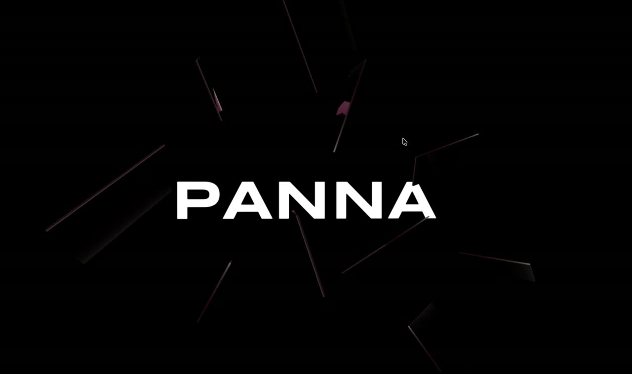 A white wordmark centered on black with dark mirror fragments drifting around it.