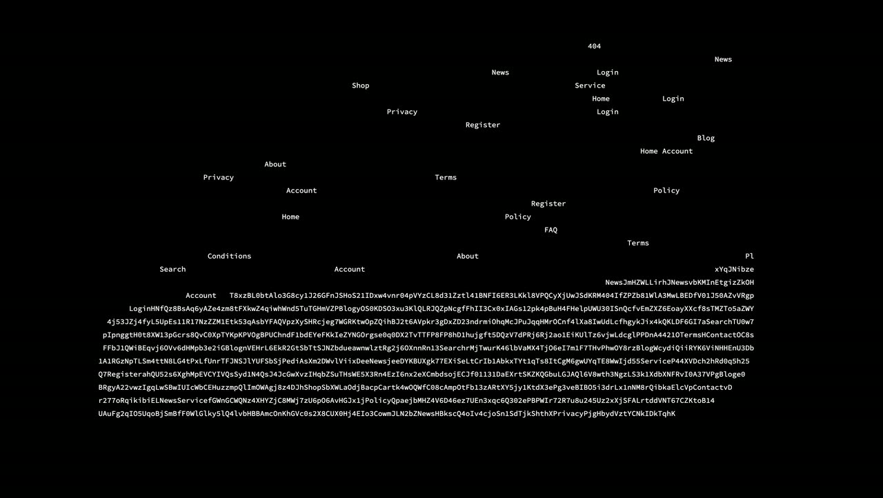 Tiny white words and code-like text on black dispersing into a scattered field.