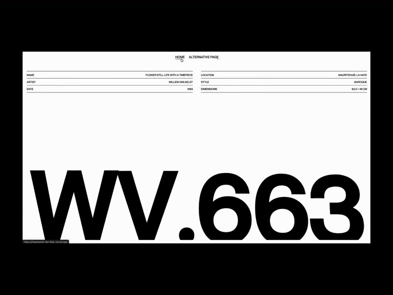 White panels sliding over each other on black between pages titled with large alphanumeric codes.