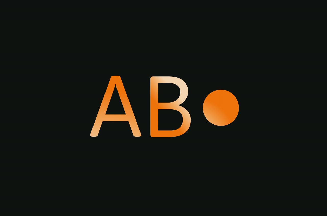 Orange gradient letters on black morphing into a square and a circle.