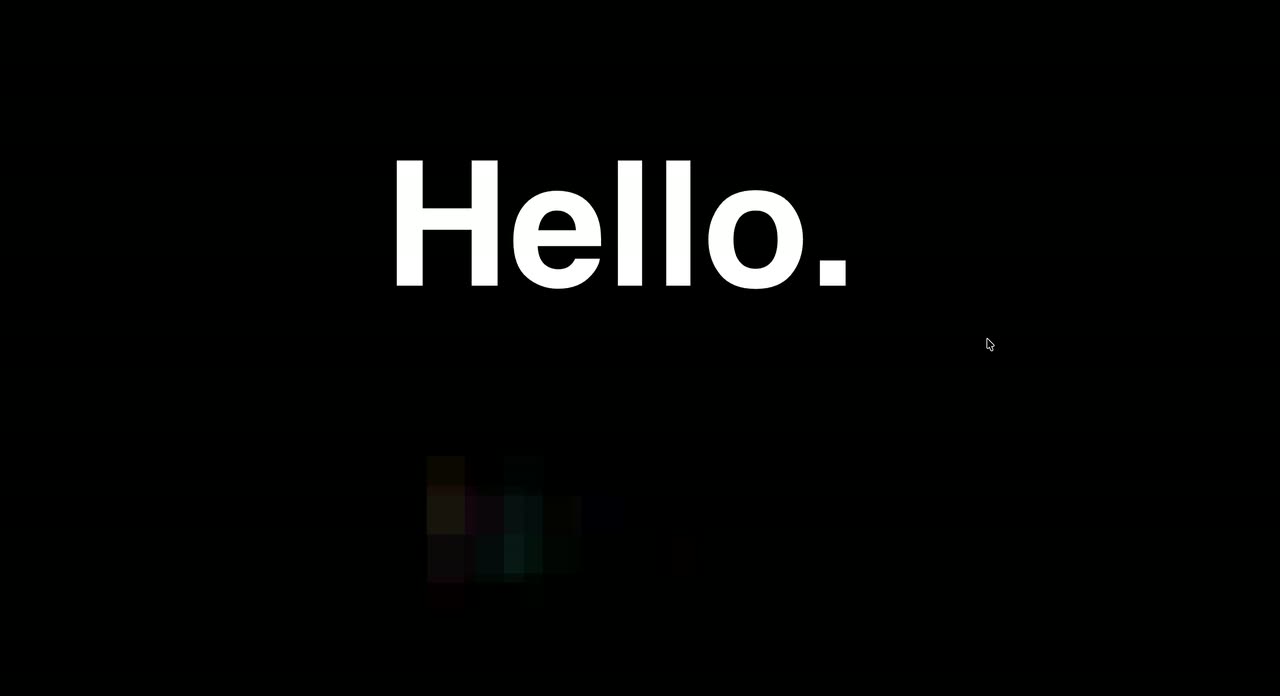 Short white words on black appearing through bright RGB pixel glitches.