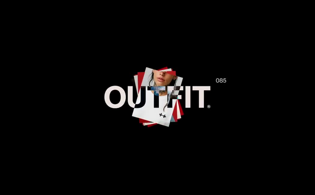 Stacked fashion photos flipping inside a white wordmark with a counter, then a large red wordmark page.