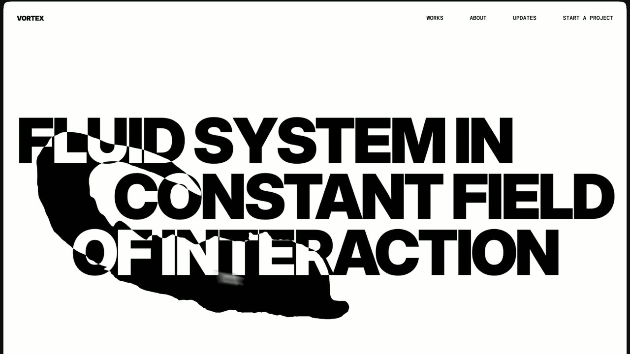A large black headline on white with a flowing black fluid shape inverting the letters it covers.