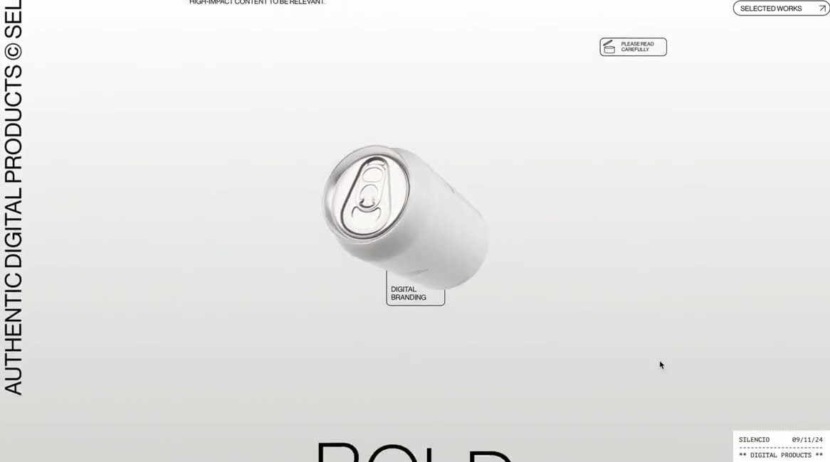 White pouch and can renders floating around large serif headings on a light editorial page.