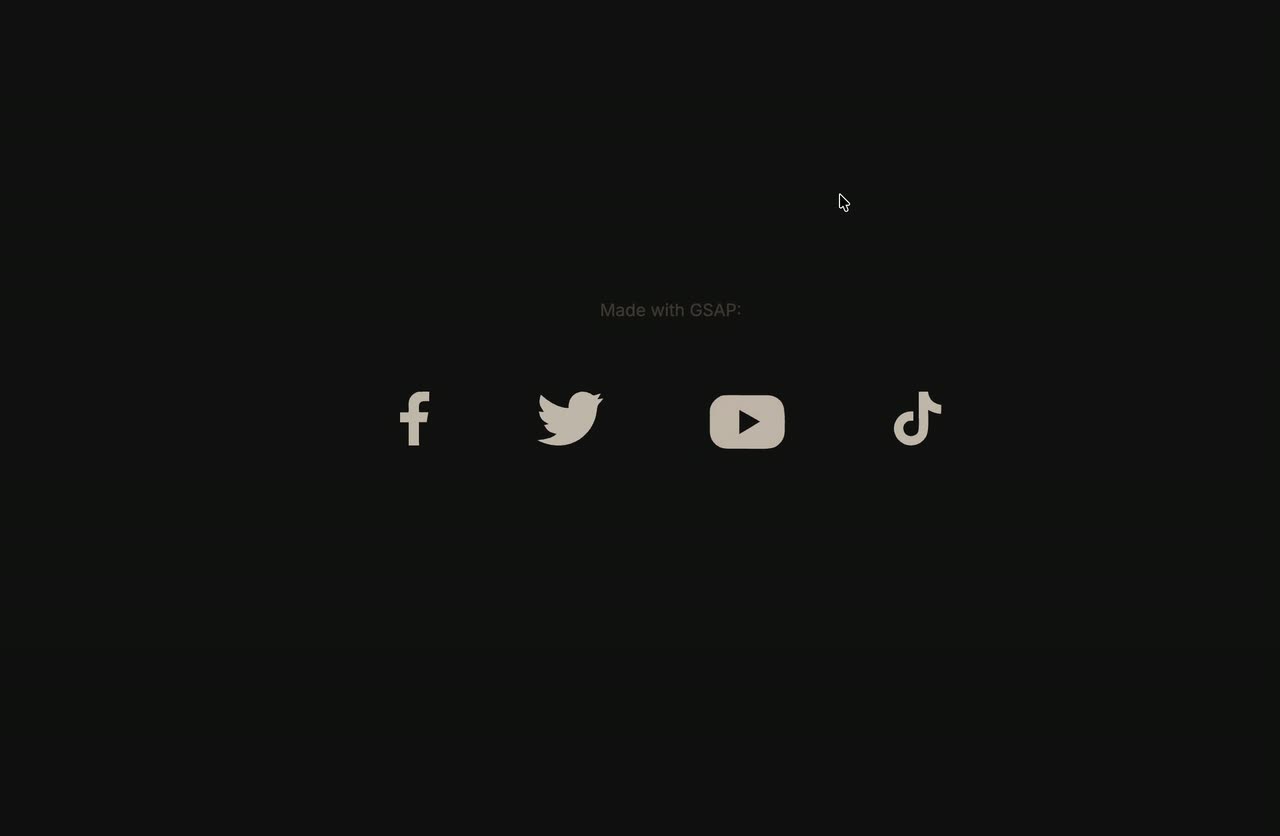 Four social icons on black; the hovered icon shifts toward the cursor and turns red.
