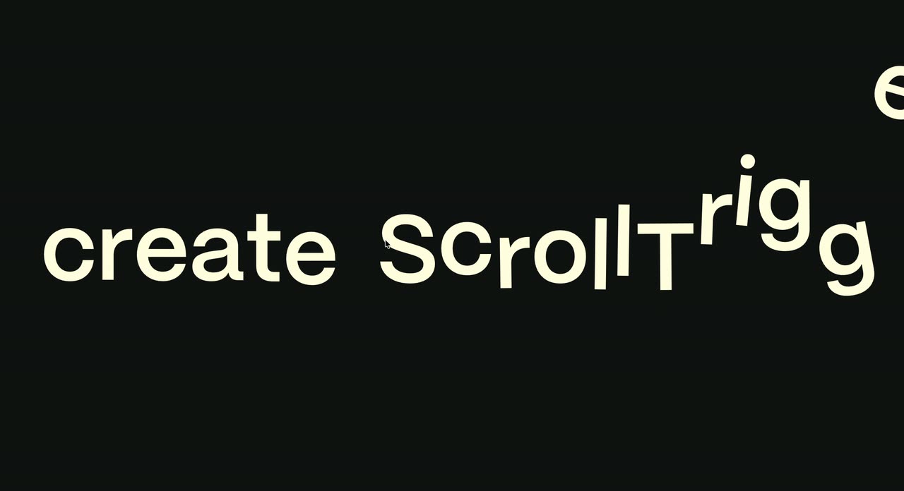 Cream lettering moving horizontally across a dark page with characters falling out of line.