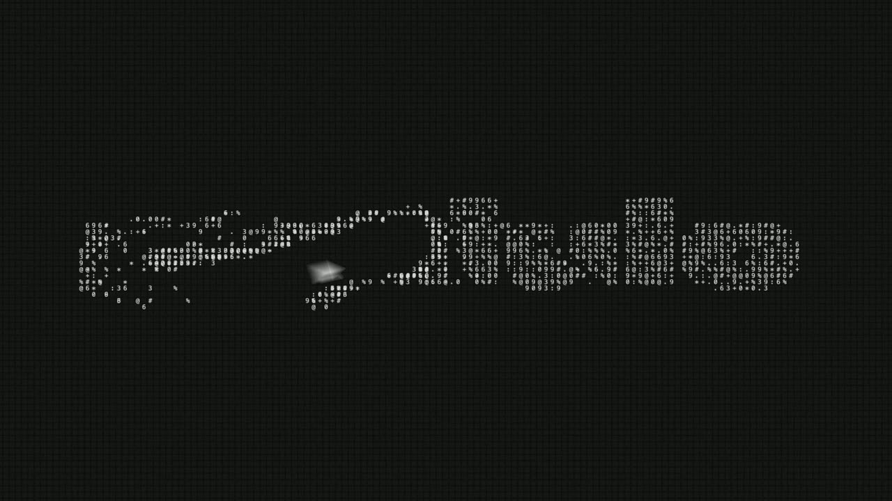A wide dot-matrix wordmark on black whose characters swirl away from the cursor and reform.