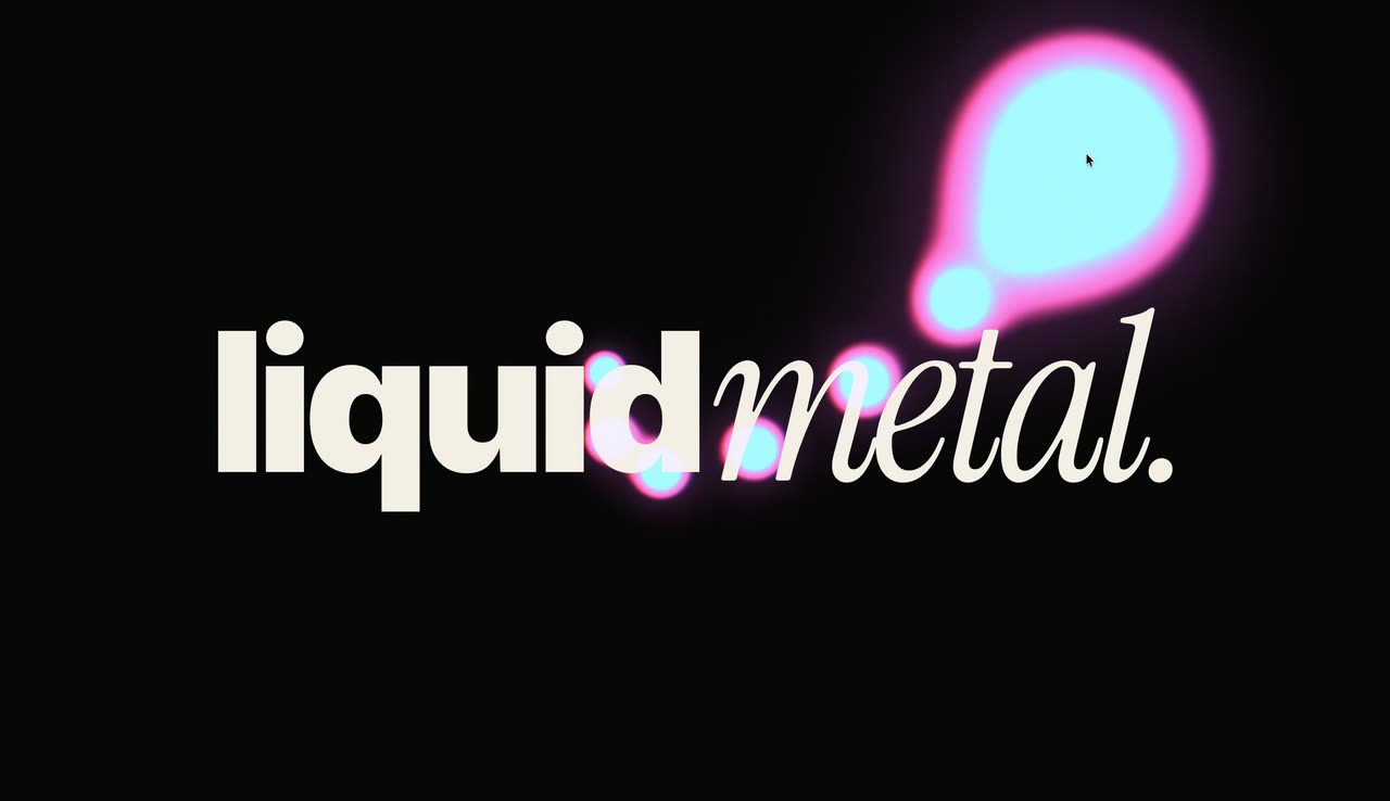 Cyan and pink glowing metaballs merging around a two-word wordmark on black.
