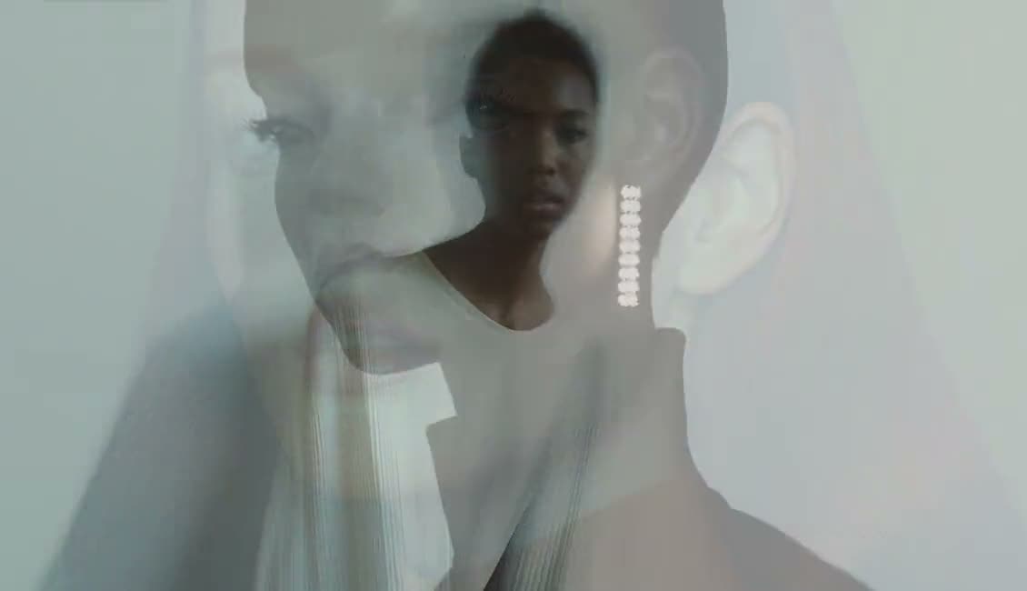 Soft-lit portrait photos in sequence, then a white page with a wordmark and small thumbnails.