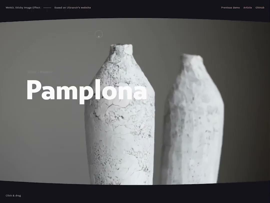 Outlined city names on dark grey with a ceramic product image curving as the list scrolls.