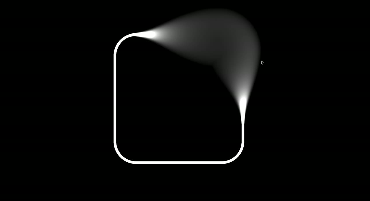 A white rounded square on black with a soft blurred light sweeping along its edge.