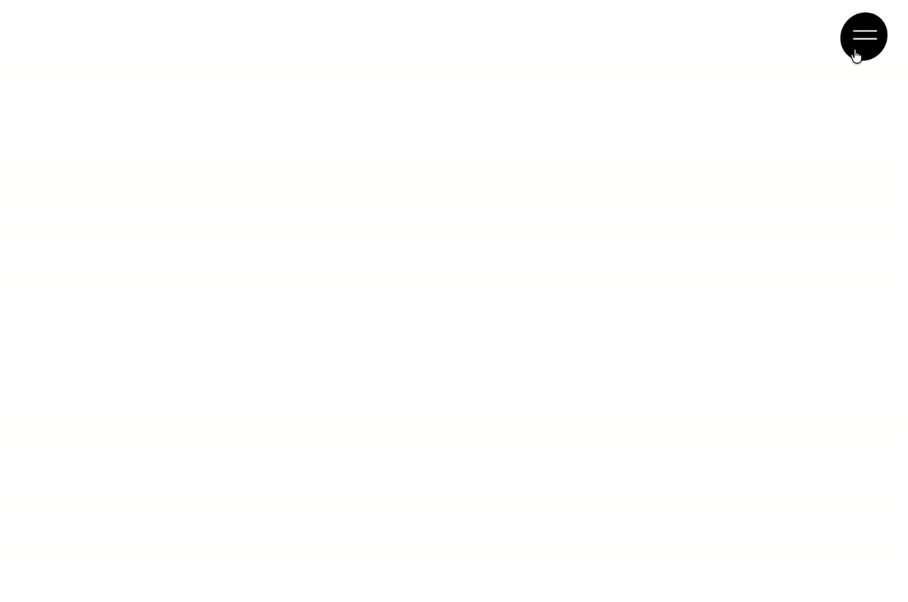 A small black cursor dot on white that snaps onto a round menu button and deforms with it.