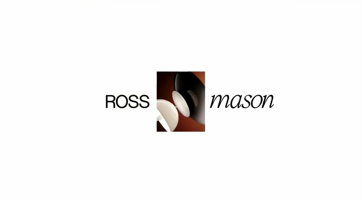 A two-word logo separating to show a product image, then a large logo above a row of client images.