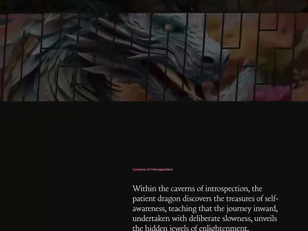 A dark page with serif paragraphs and big letterforms filling with imagery and pixel fragments.