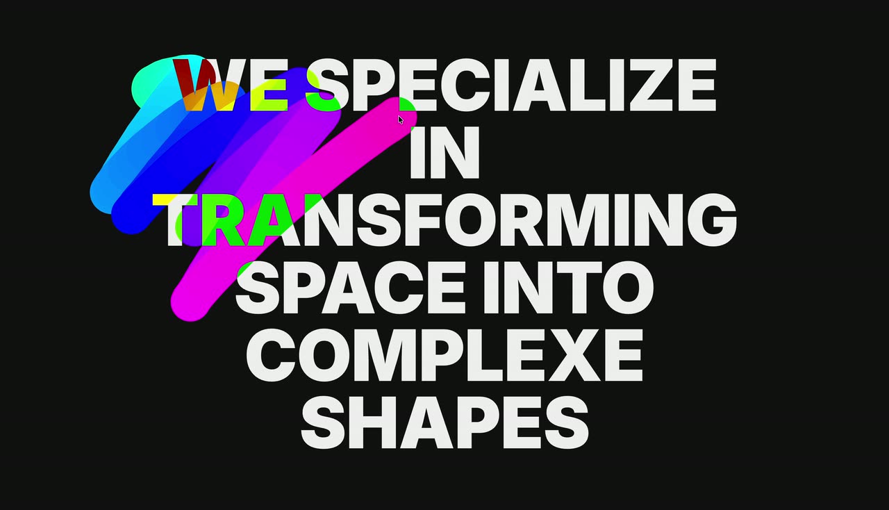 Bold white uppercase text on black being painted over with colorful brush strokes.