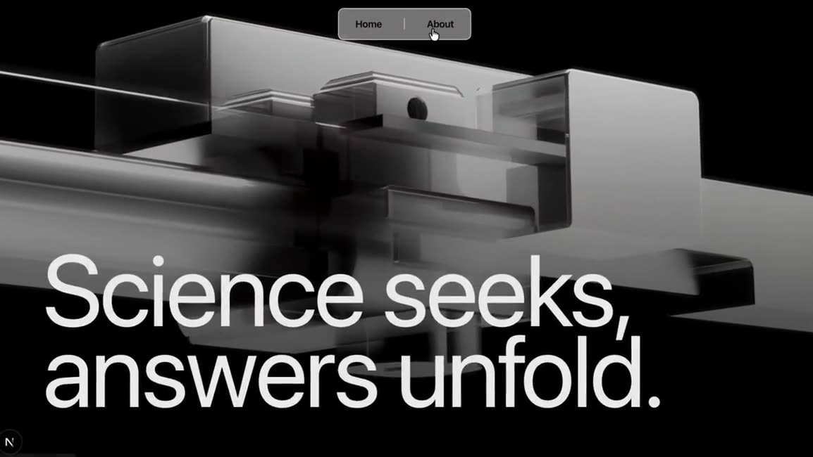 Dark architectural 3D images with large headlines blurring into the next page.