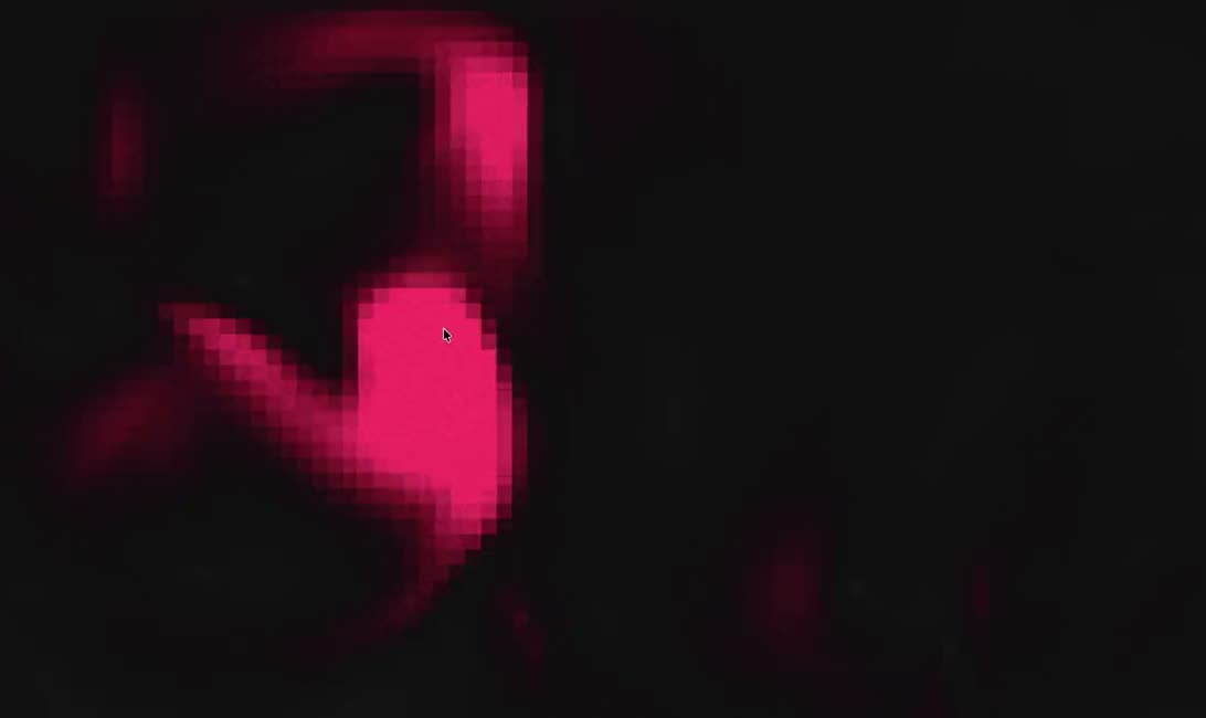 Hot-pink blurred liquid forms morphing on black with a subtle pixel texture.